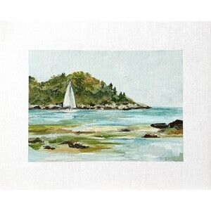 8x10 Maine Original Oil Painting Seascape New England Sailboat Coastal Signed